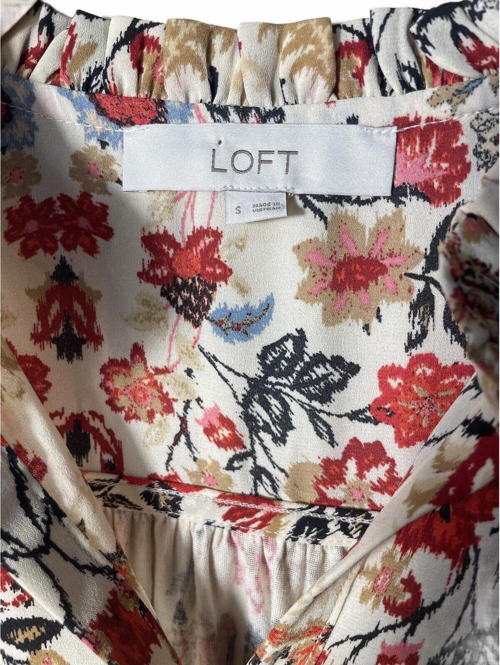 LOFT Floral Long Sleeve Blouse Women's Size Small Embroidered Whimsy Boho - Picture 2 of 7